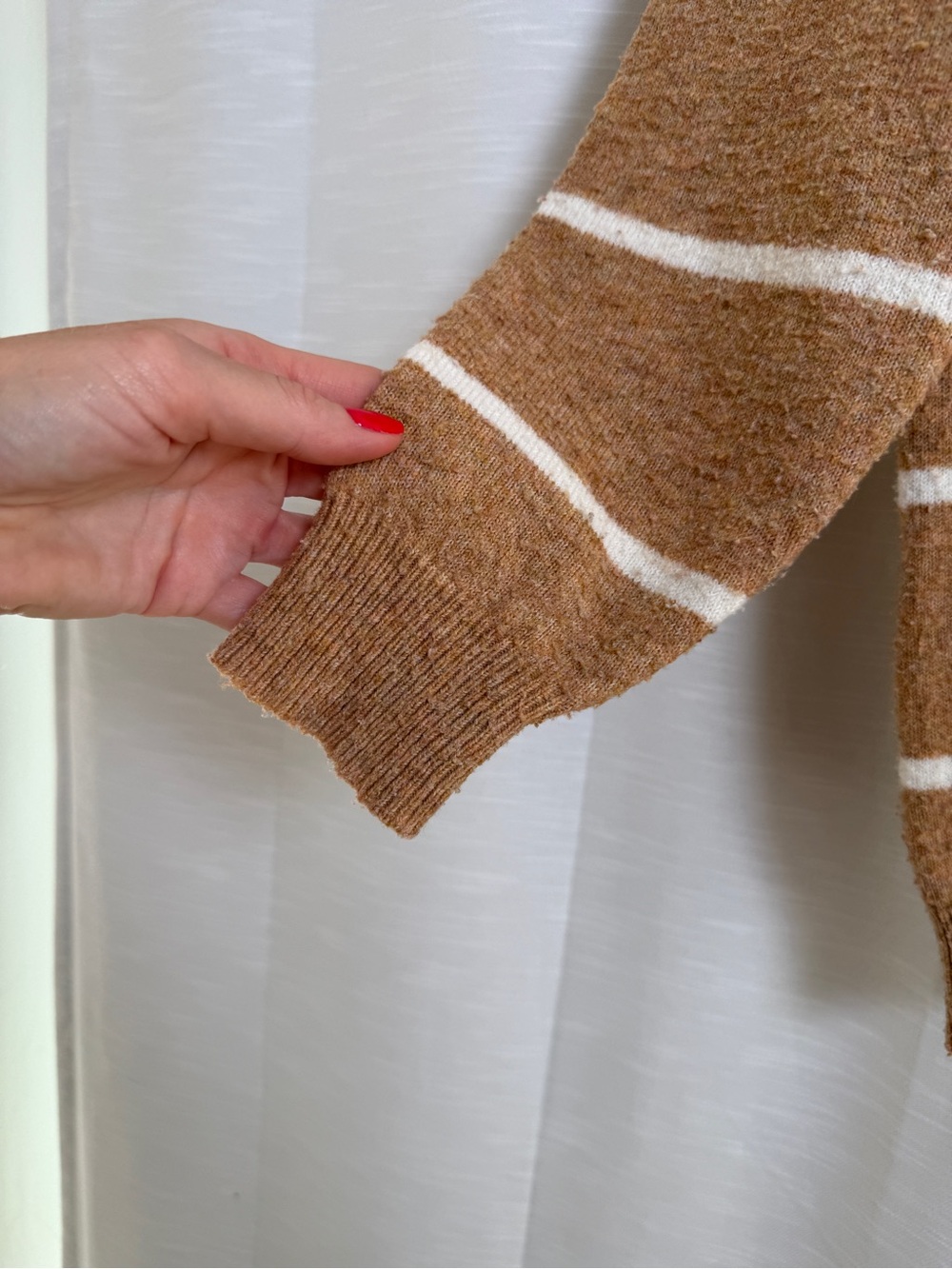 A New Day Tan & Cream Oversized Striped Mock Neck Cozy Sweater | Size XS - Picture 7 of 10
